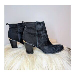 Mark Fisher Black Suede Heeled Pull-On Booties | Gold Heel Accent | Women's 7.5